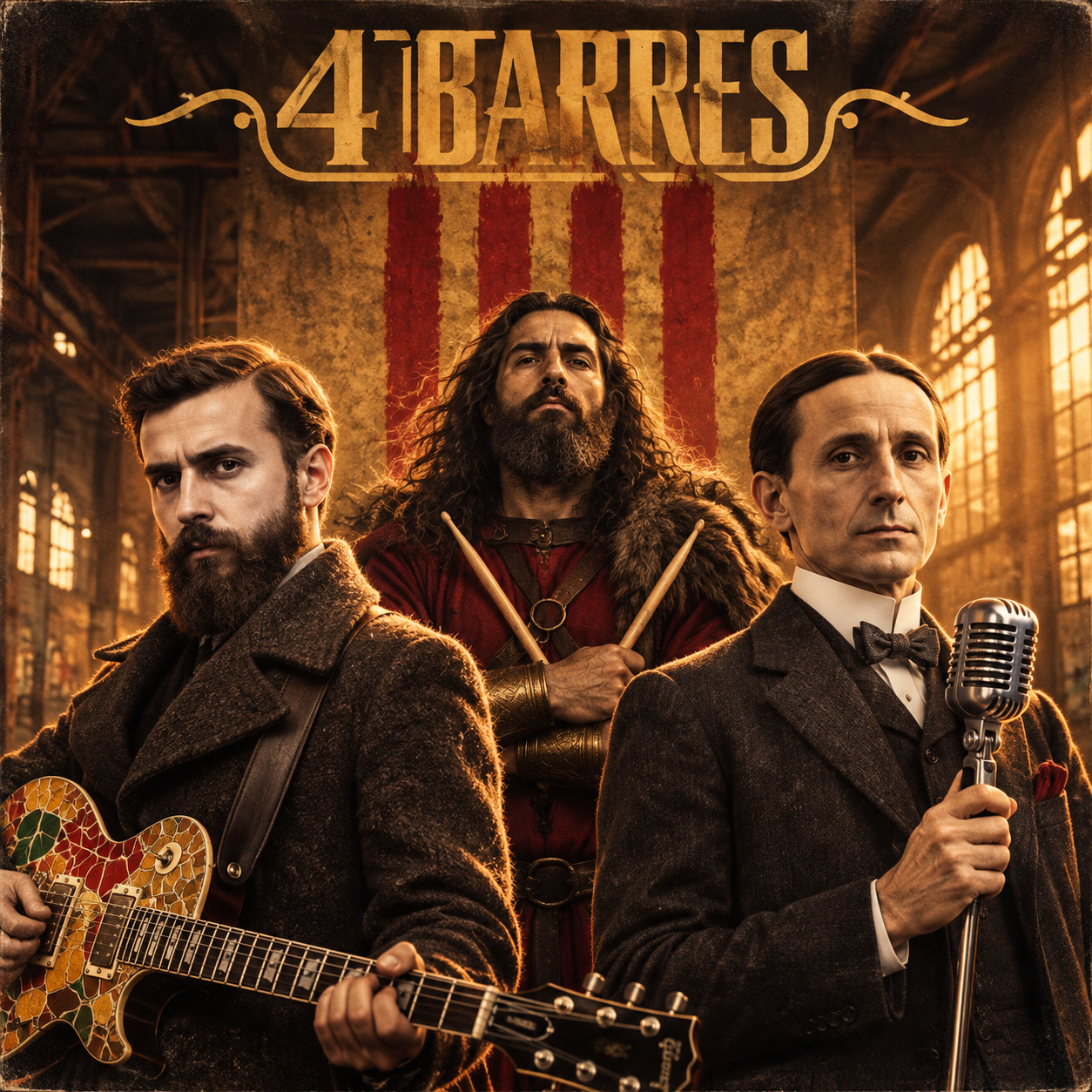 Portada del disc de 4 Barres, el grup de rock català, amb les quatre barres vermelles al fons